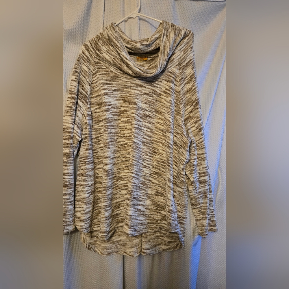 Ruby Rd  2X Women's Cowl Neck Sweater - Brown And White